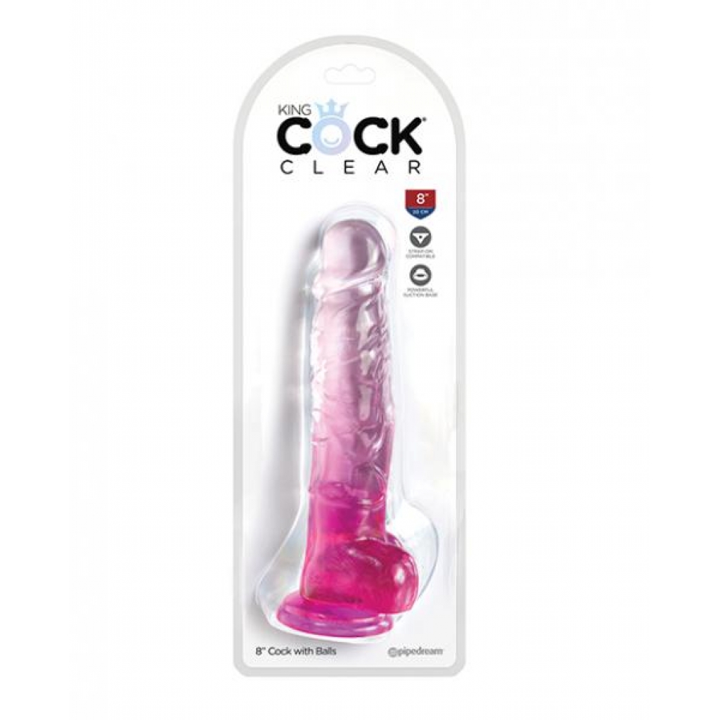 King Penis Clear 8in with Balls - Pink