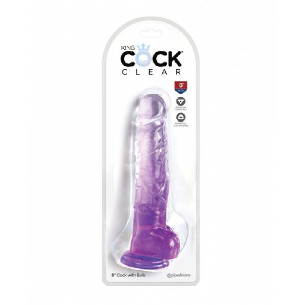 King Penis Clear 8in with Balls - Purple