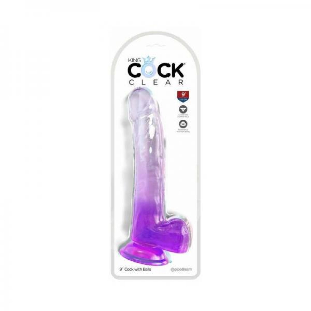 King Penis Clear 9in W/ Balls - Purple