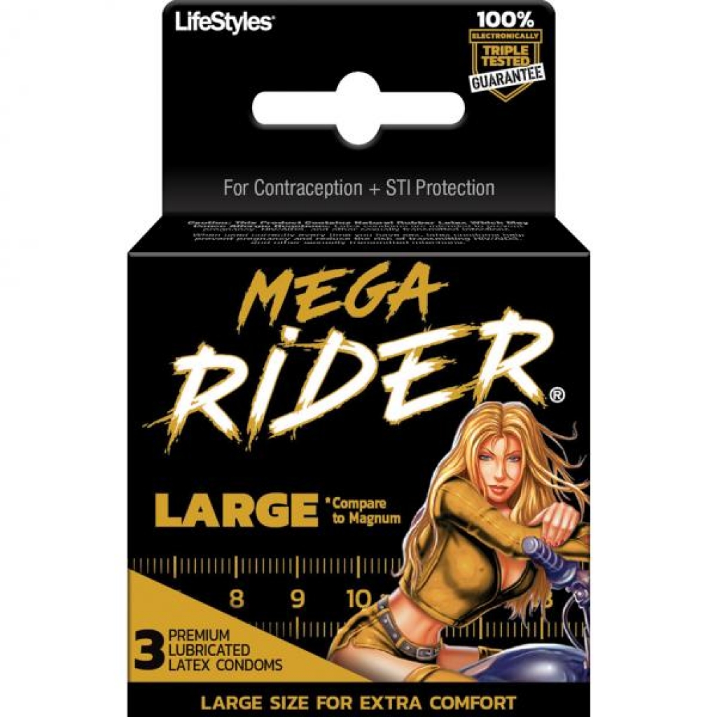 Lifestyles Mega Rider Large Latex Condoms - 3 Pack