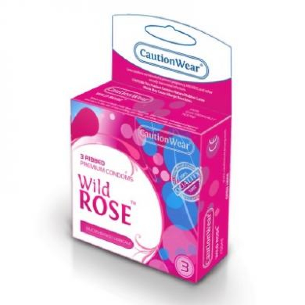 Wild Rose Ribbed Lubricated Condoms 3 Pack