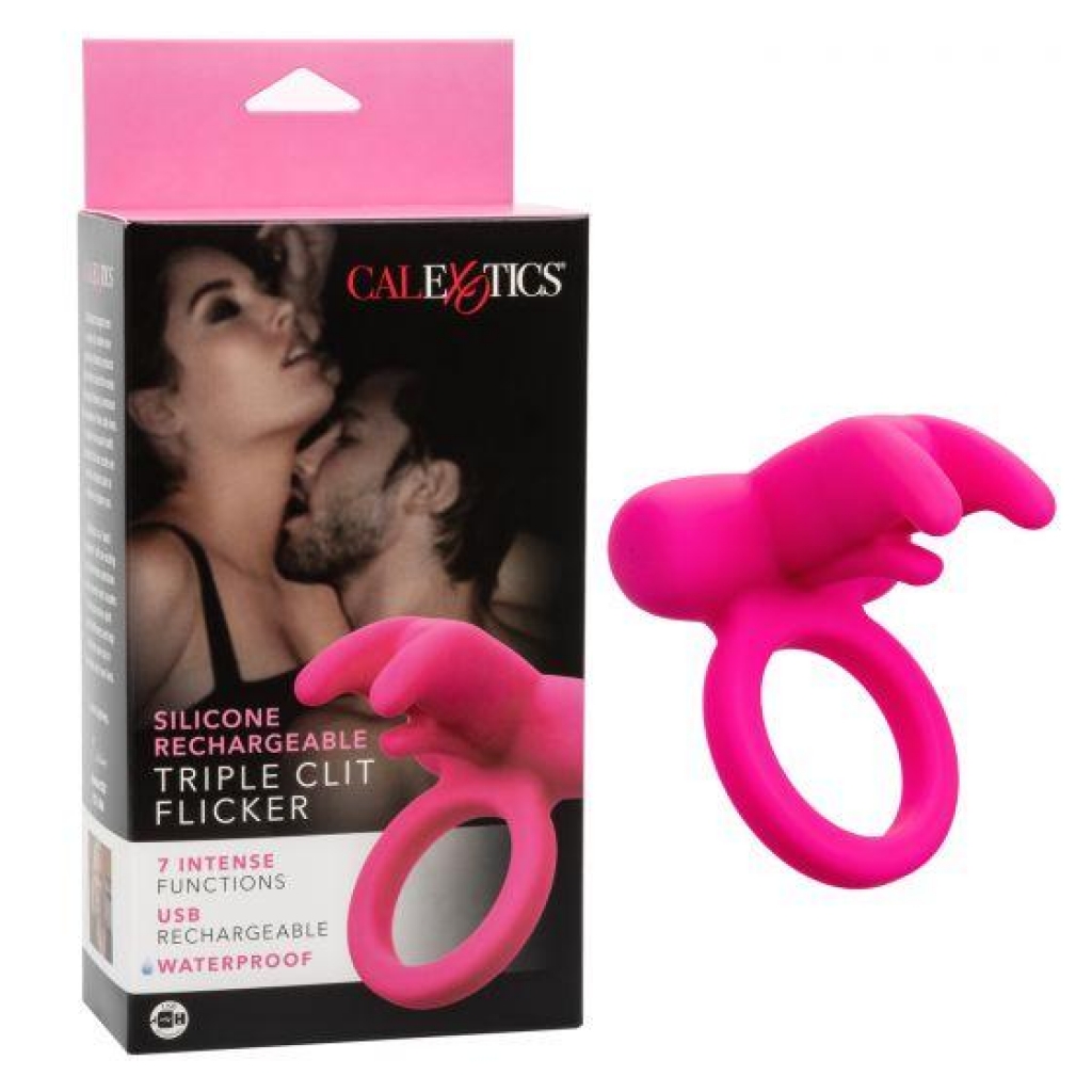 Silicone Rechargeable Triple Clit Flicker Vibrating Ring