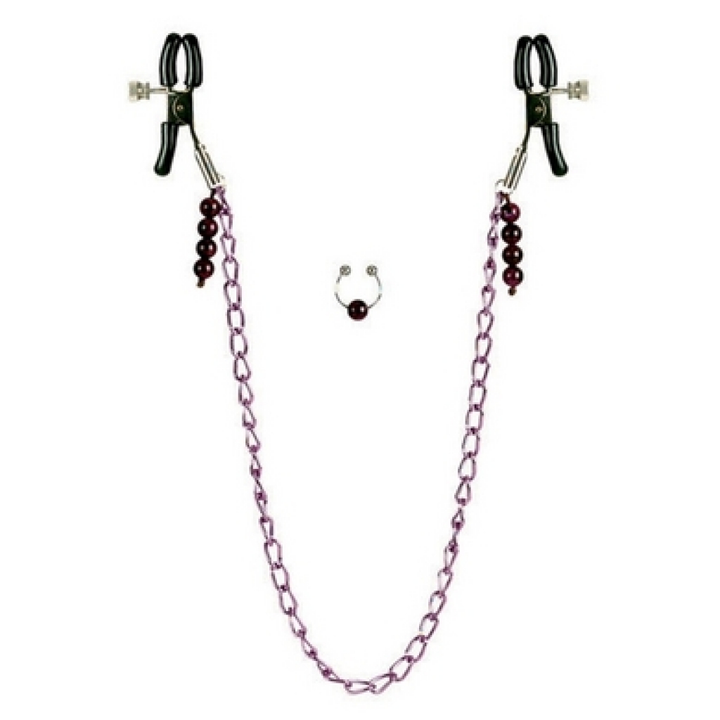 Adjustable Rubber-Coated Nipple Clamps with Purple Chain