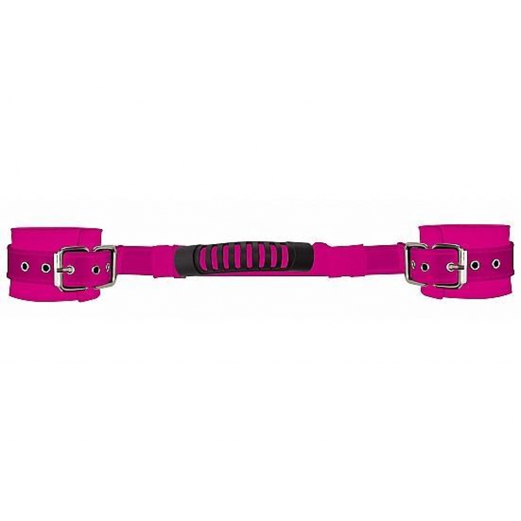 Ouch Adjustable Leather Handcuffs - Pink