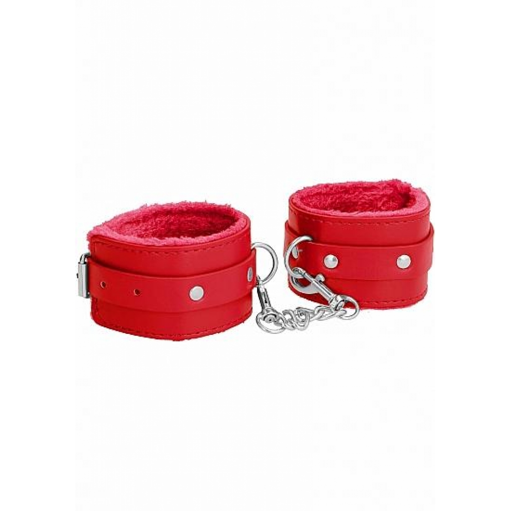 Ouch! Plush Leather Handcuffs - Red