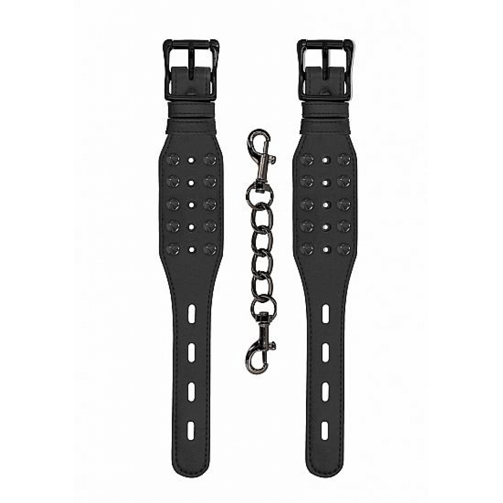 Ouch! Skulls and Bones Spiked Handcuffs - Black