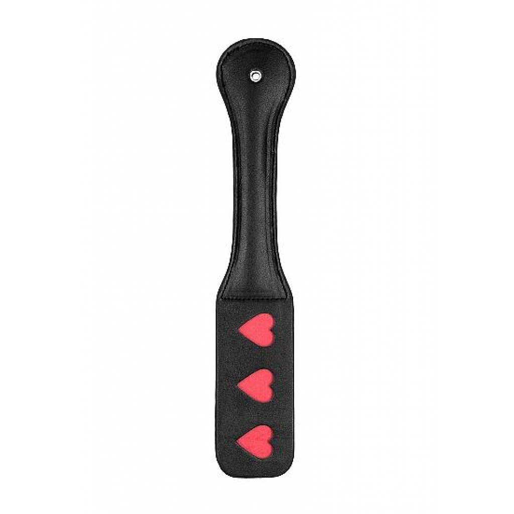 Ouch! Hearts Paddle - Black Leather Impact Toy