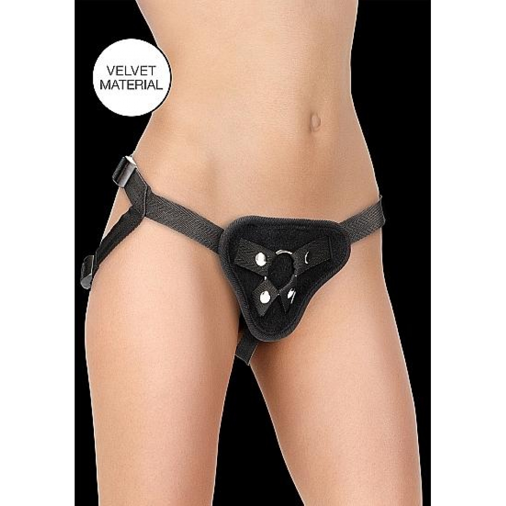 Velvet & Velcro Harness with O-ring - Adjustable Black