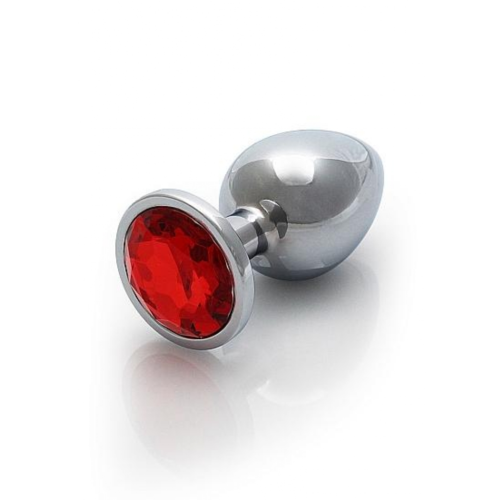 Round Gem Butt Plug Large - Silver Ruby Red