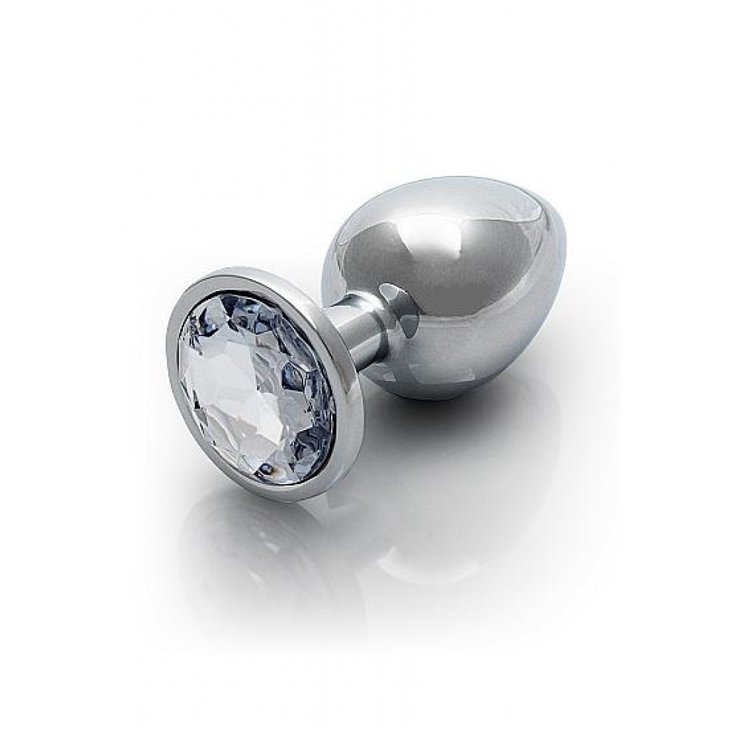 Round Gem Butt Plug Medium - Silver Diamond