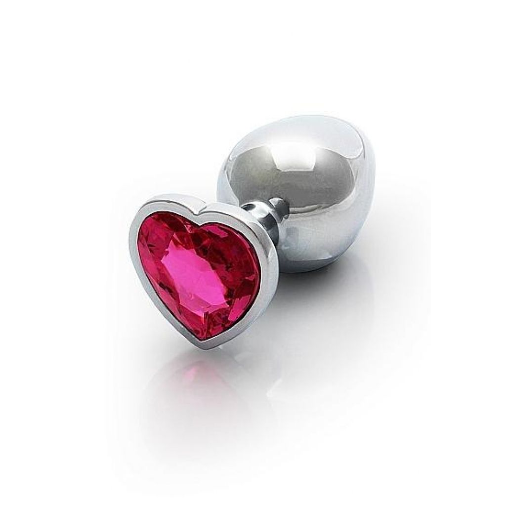 Heart Gem Medium Butt Plug - Silver & Rubellite Pink