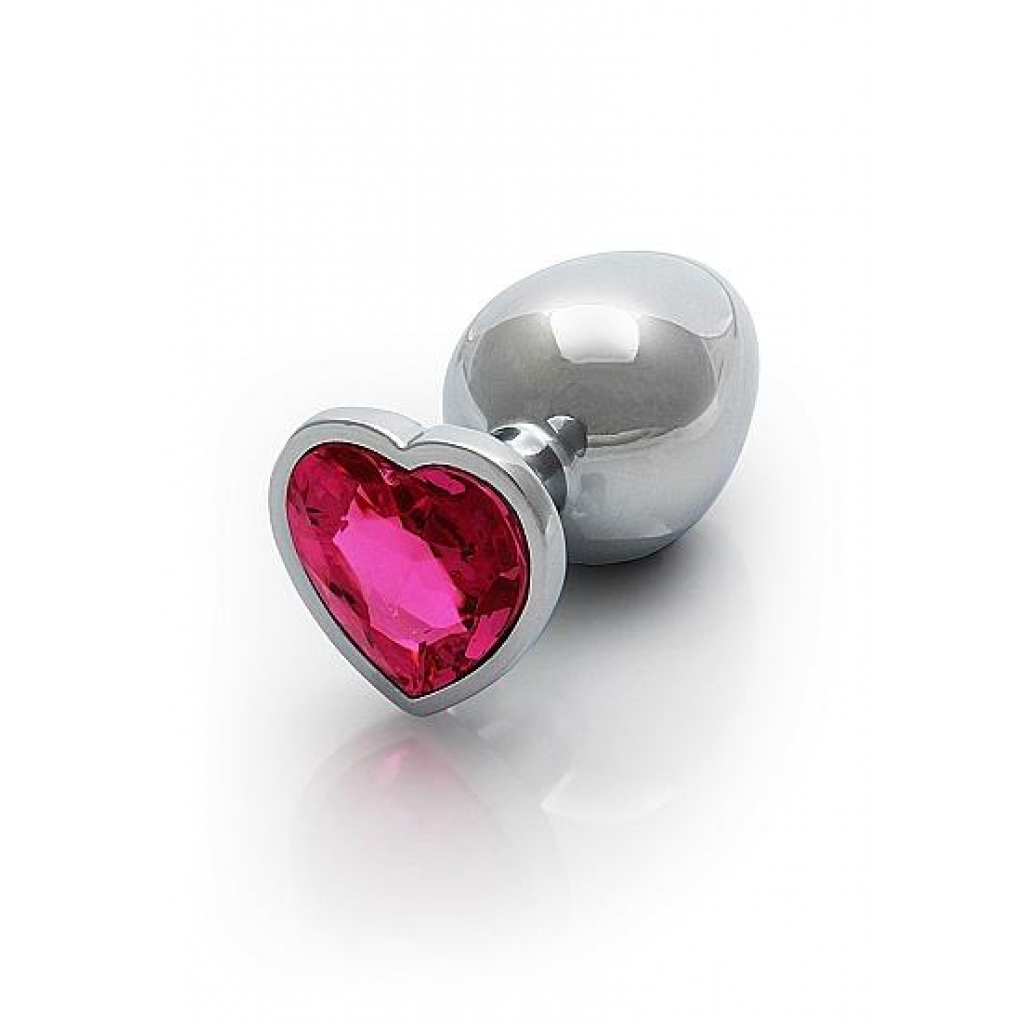 Large Heart Gem Butt Plug - Silver Rubellite Pink