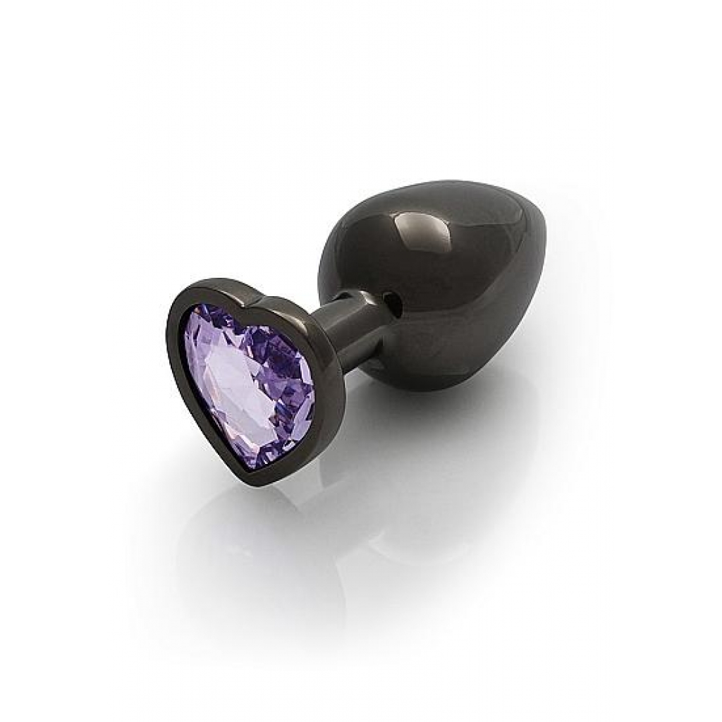 Heart Gem Butt Plug - Medium Gunmetal Amethyst