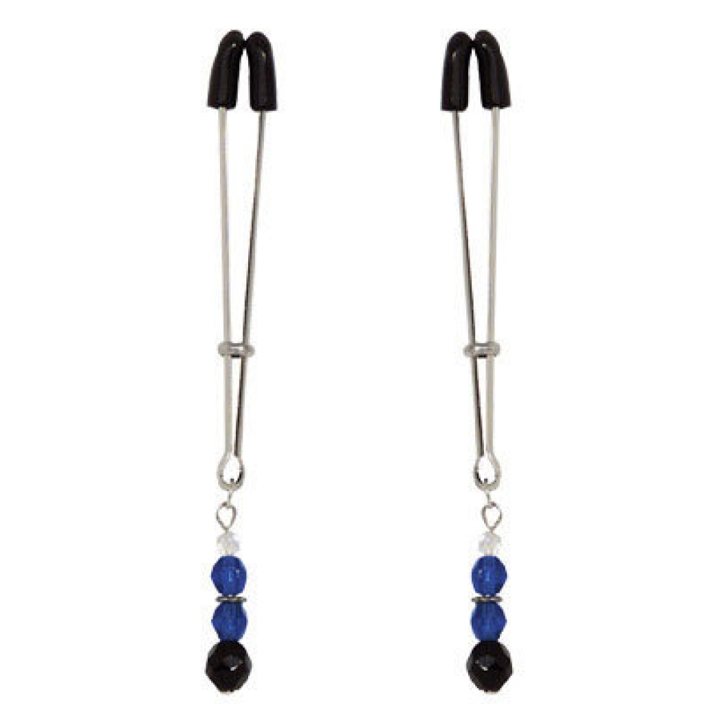 Beaded Nipple Clamps with Tweezer Tip - Blue