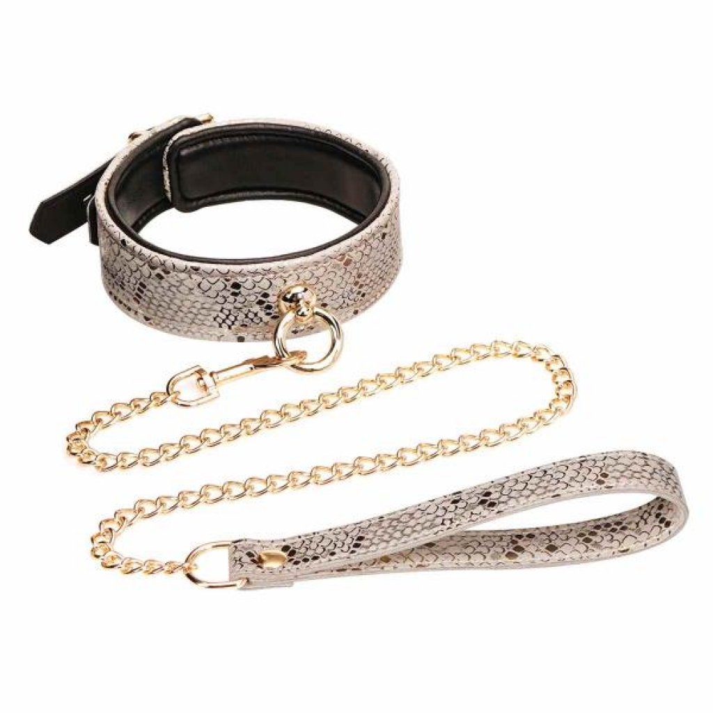 Microfiber Snake Print Collar & Leash Set in White