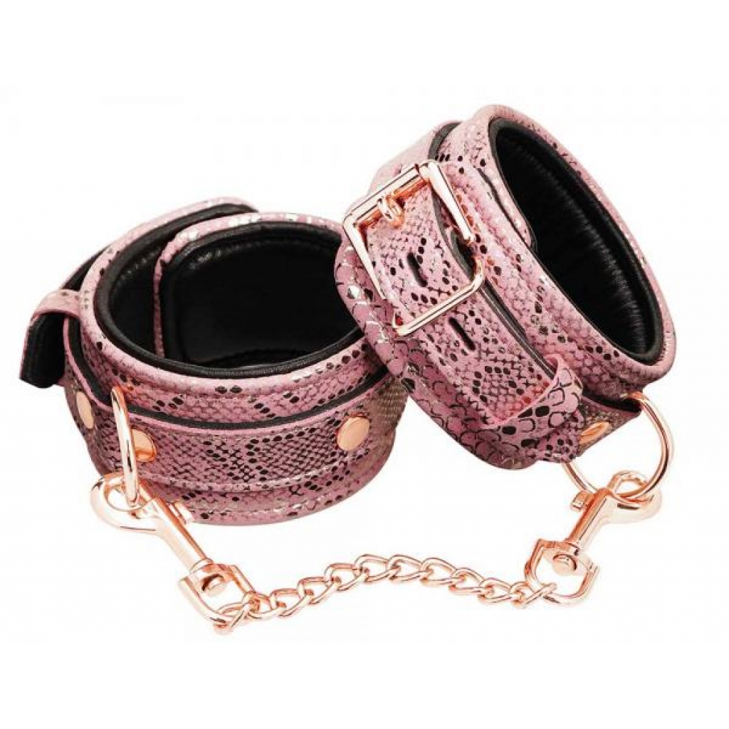 Microfiber Snake Print Wrist Restraints Pink W Leather Lining