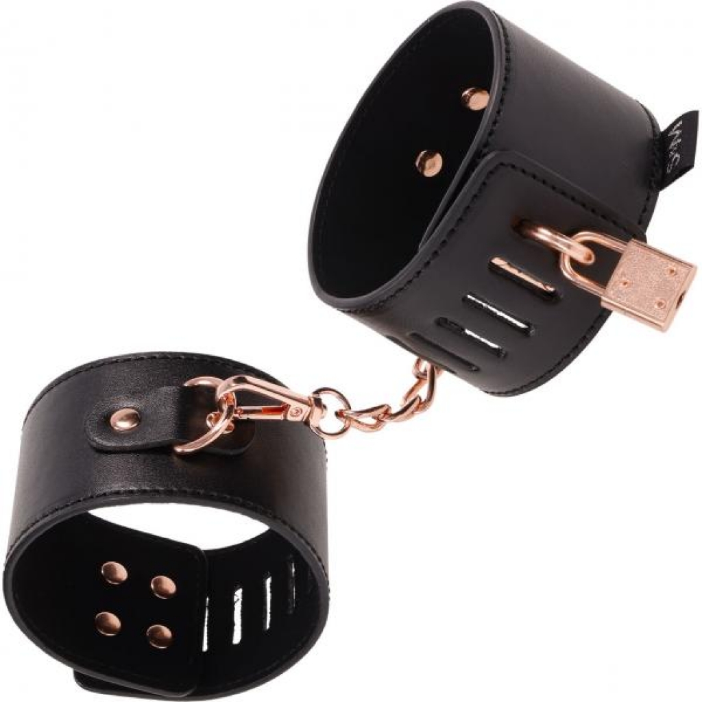 Sex & Mischief Brat Locking Cuffs - Rose Gold and Black