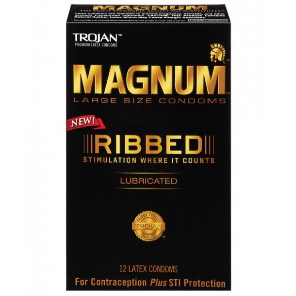 Trojan Magnum Ribbed - 12 Pack Latex Condoms