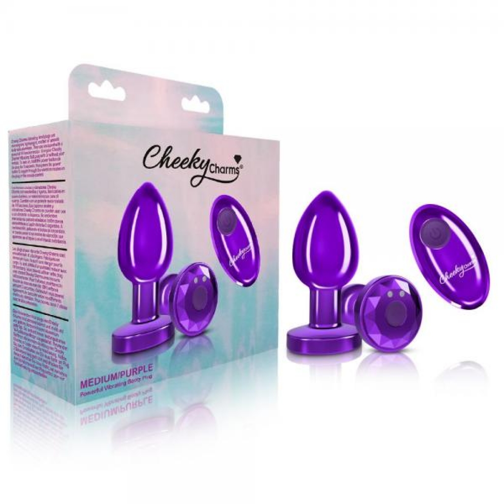 Cheeky Charms Vibrating Metal Plug - Purple Medium with Remote