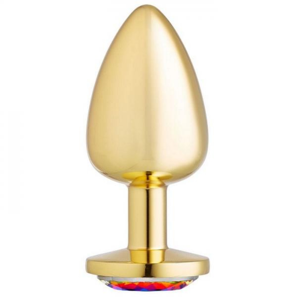 Large Gold Anal Plug with Rainbow Gem