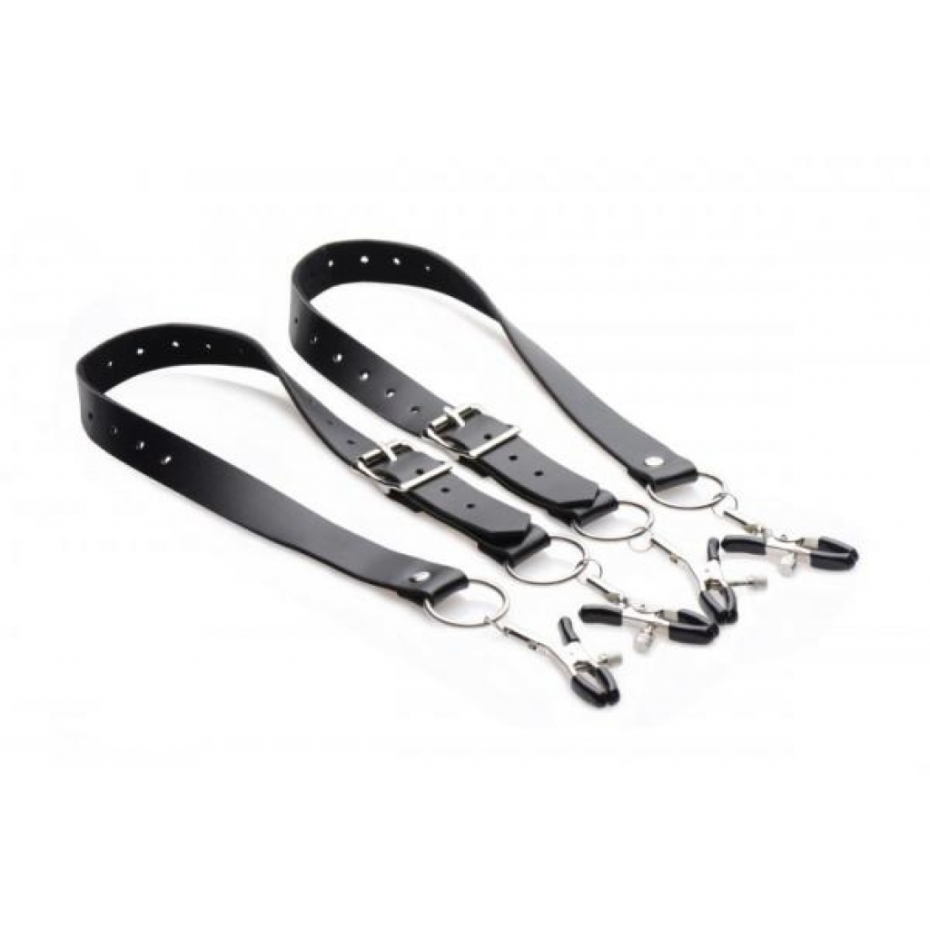 Spread Labia Spreader Straps with Clamps - Black