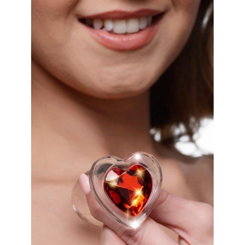 Booty Sparks Red Heart Glass Anal Plug - Medium