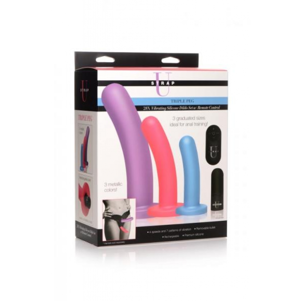 Strap U Triple Peg Dildo Set with Remote