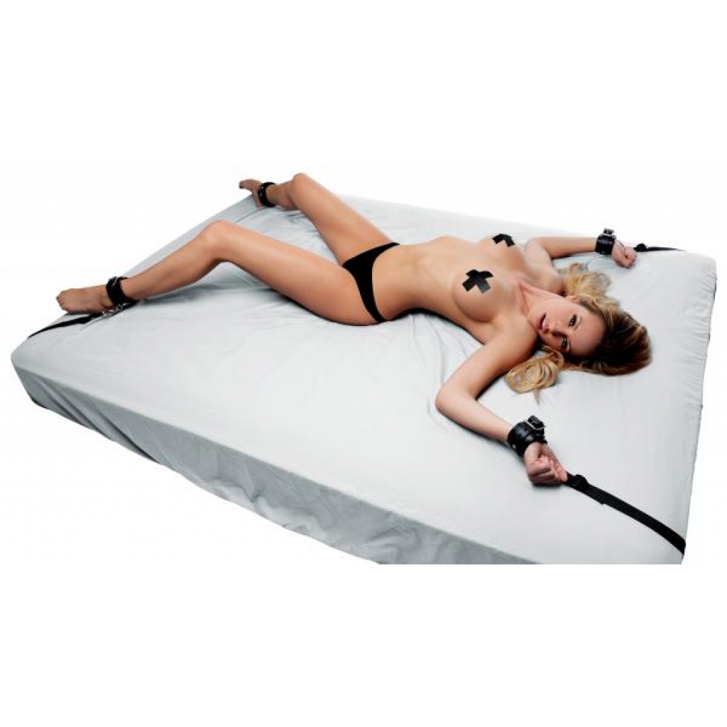 Deluxe Bed Restraint Kit Black Leather