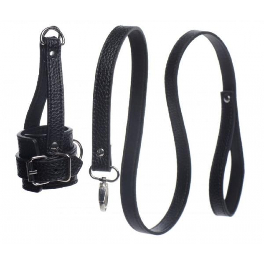 Ball Stretcher With Leash - Black Leather