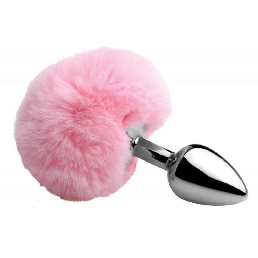 Fluffy Bunny Tail Anal Metal Butt Plug - Pink