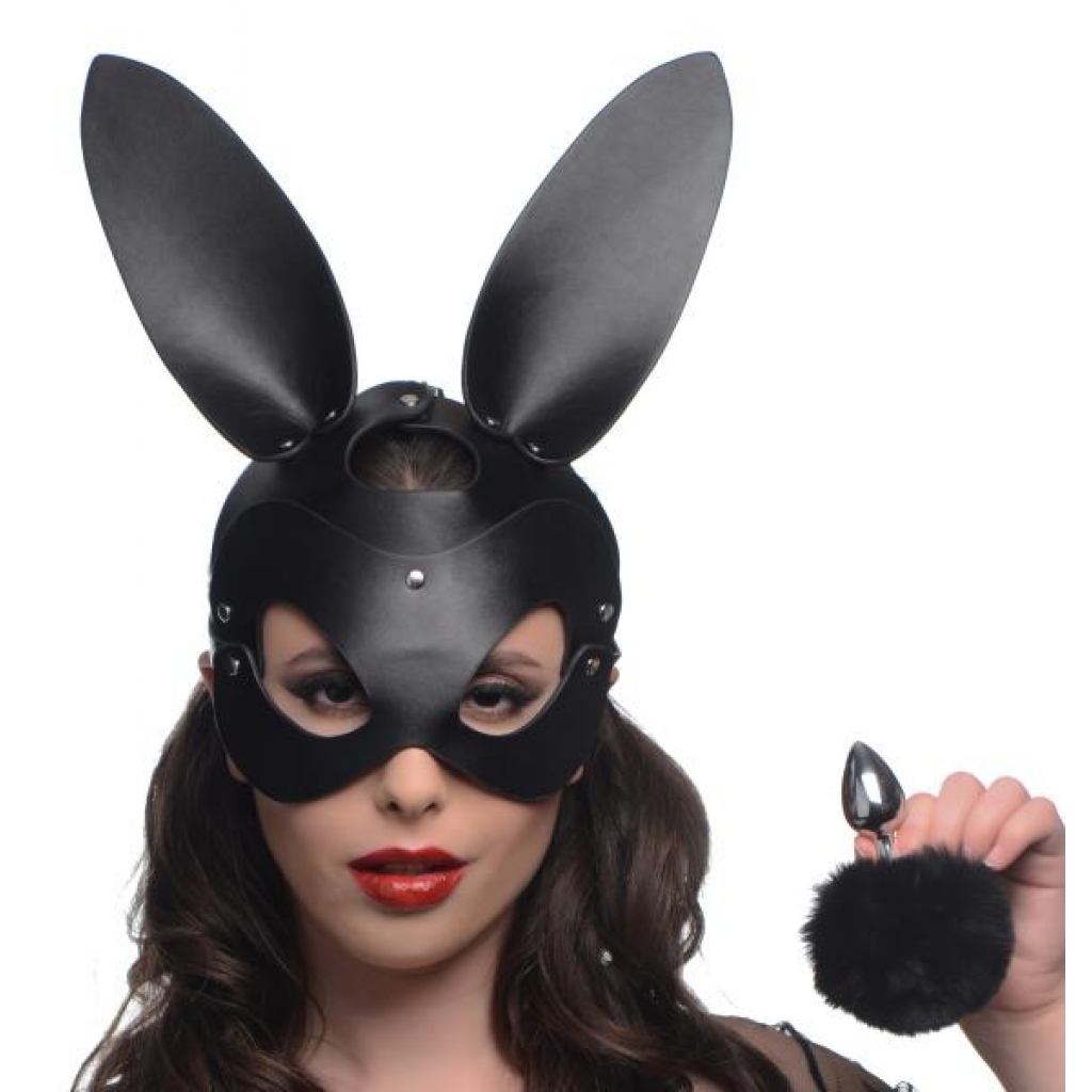 Tailz Bunny Tail Anal Plug and Mask Set - Black