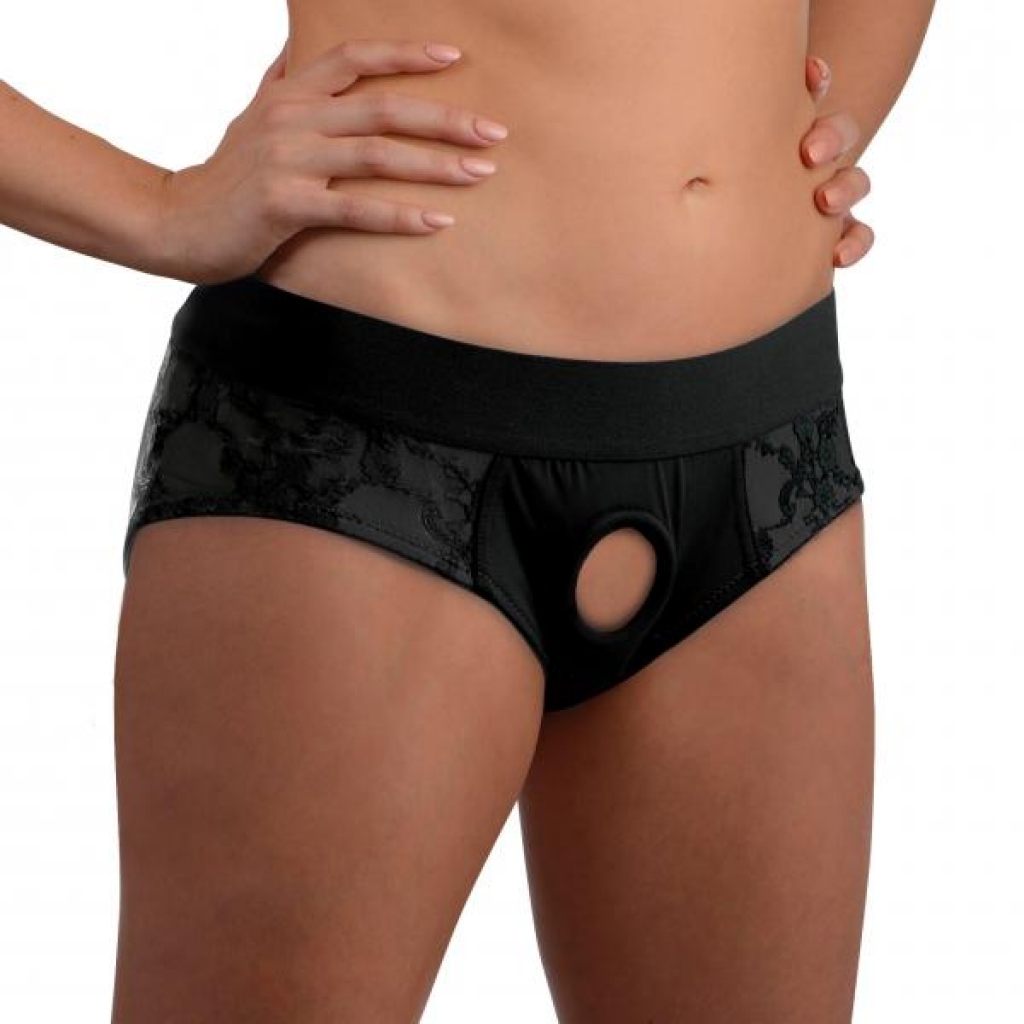 Lace Envy Black Crotchless Panty Harness - L/XL