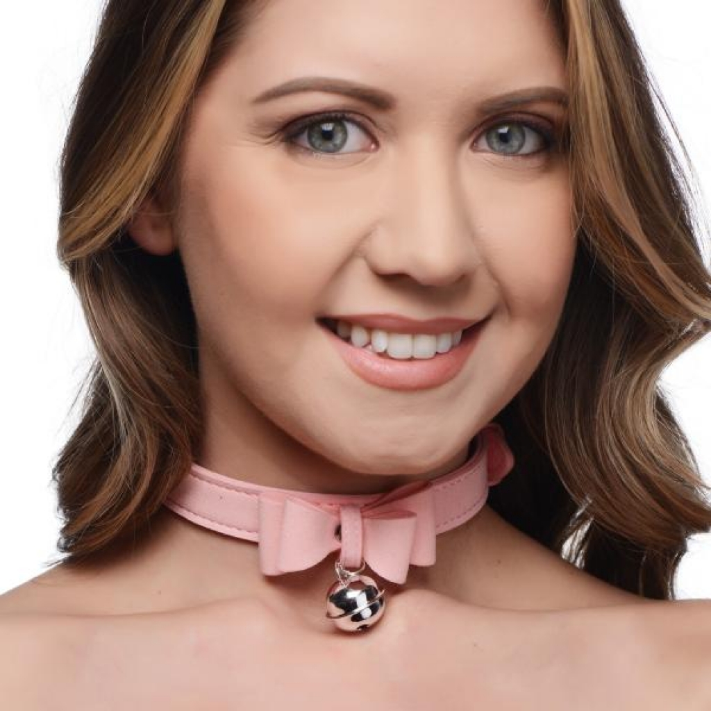 Golden Kitty Cat Bell Collar - Pink/Silver