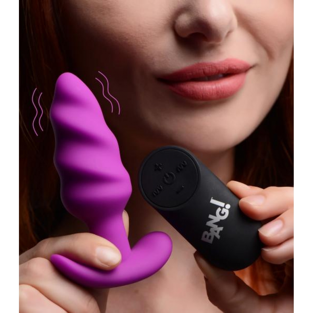 Remote Control Vibrating Silicone Swirl Butt Plug - Purple