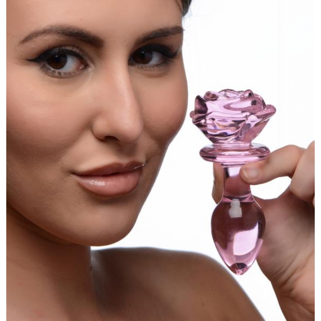 Pink Rose Glass Anal Plug - Medium