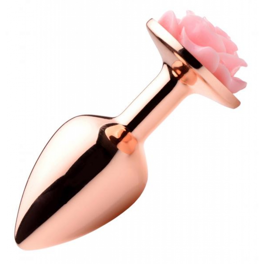 Rose Gold Anal Plug With Pink Flower - Small