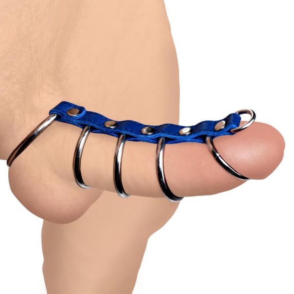 Leather and Steel Gates of Hell Penis Ring - Blue