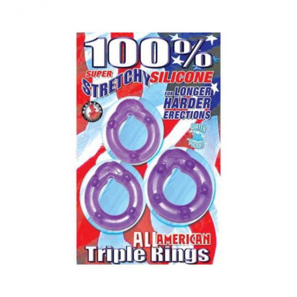 All American Triple Rings - Clear/Purple for Longer Erections