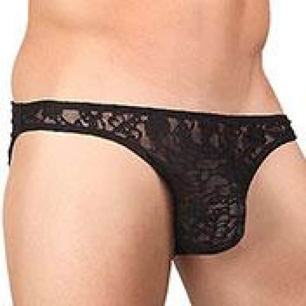 Male Power Stretch Lace Wonder Bikini - Black Medium