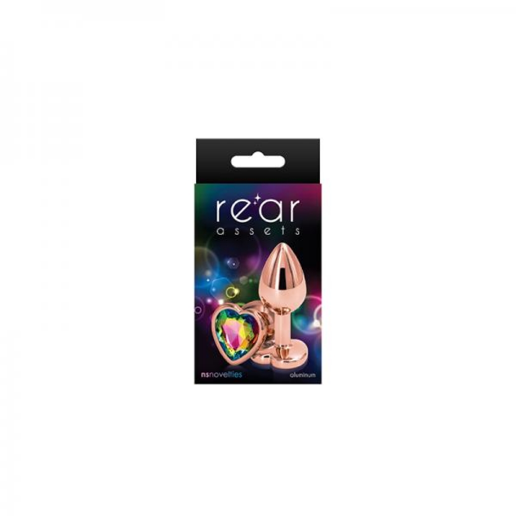 Rear Assets Rose Gold Heart Anal Plug - Small Rainbow