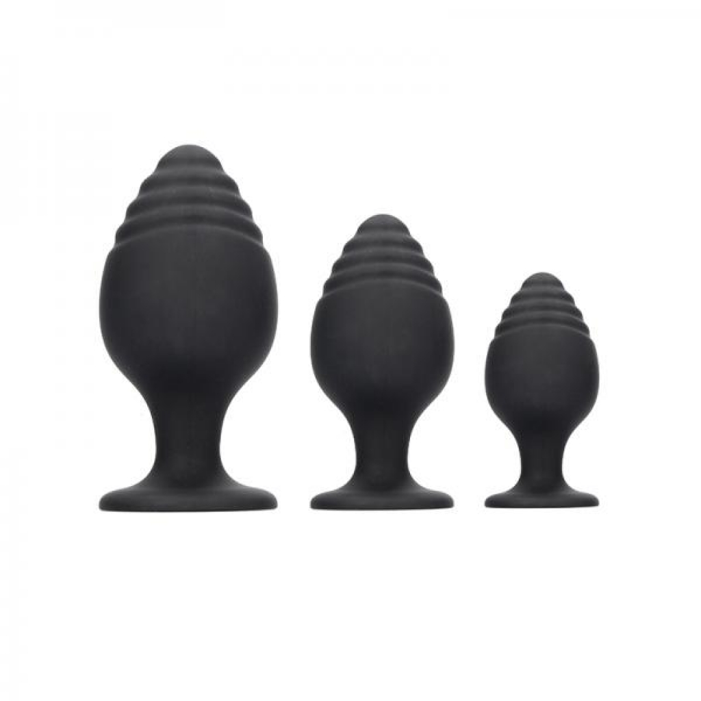 Ouch Rippled Butt Plug Set in Black