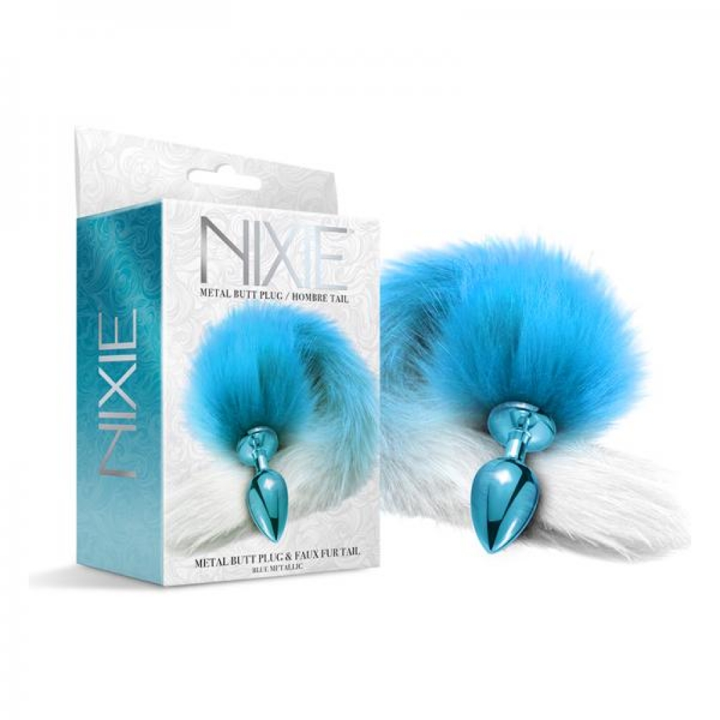 Nixie Metal Butt Plug With Ombre Tail - Blue Metallic