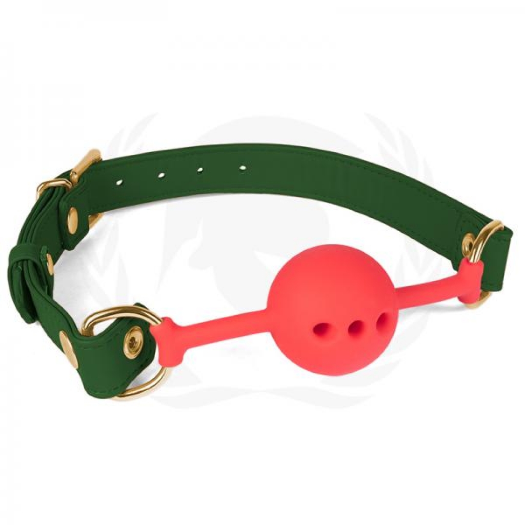 Spartacus 46mm Red Silicone Ball Gag with Green PU Strap