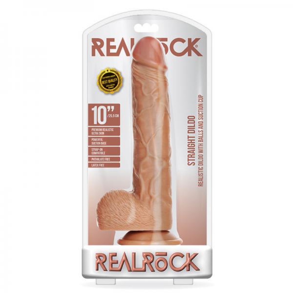 Realrock Straight Realistic Dildo - 10 Inch Tan