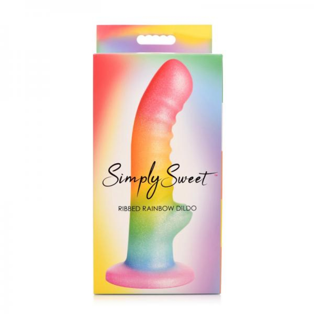 Simply Sweet Ribbed Silicone Dildo - Rainbow