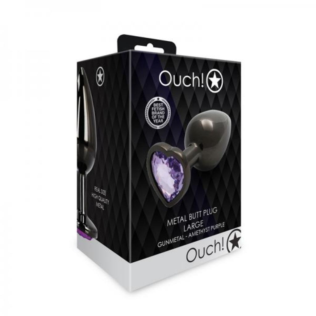 Shots Ouch! Heart Gem Butt Plug Large - Gunmetal/Amethyst