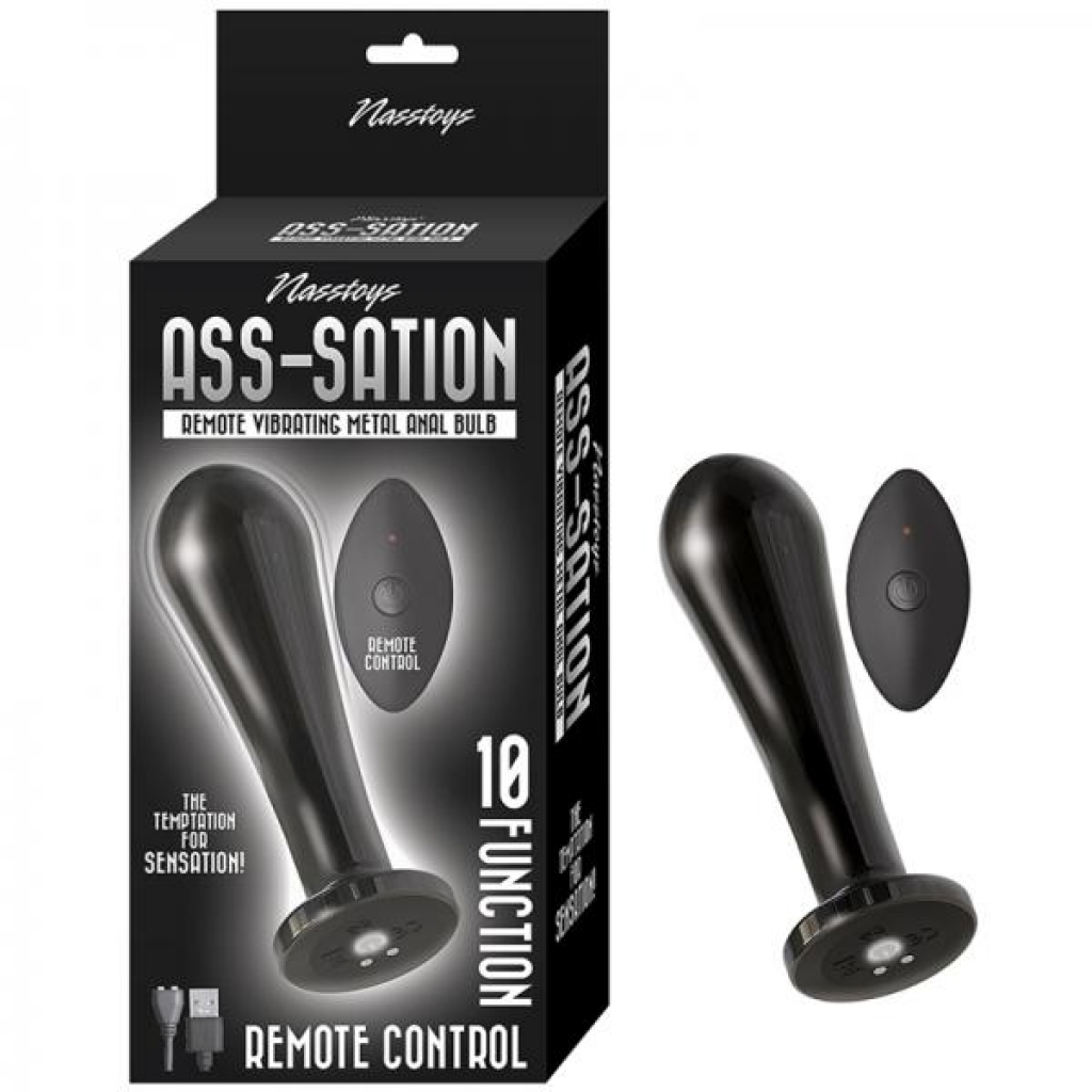 Nasstoys Ass-sation Remote Vibrating Metal Anal Bulb - Black