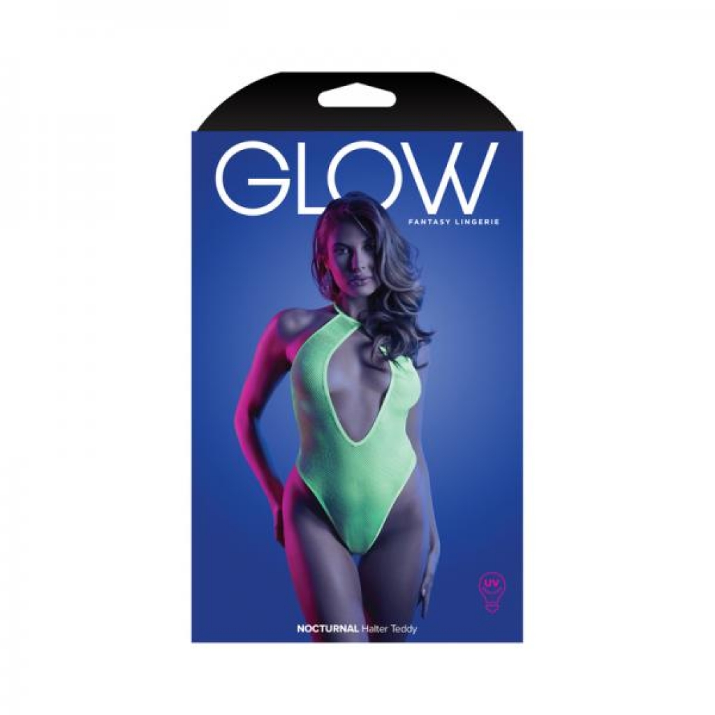 Glow Nocturnal Keyhole Halter Tie Teddy - Neon Lemon