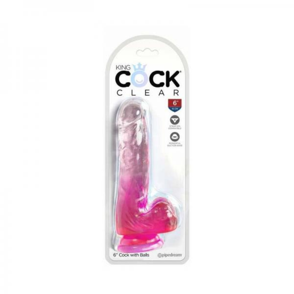 King Penis Clear with Balls - 6in Pink