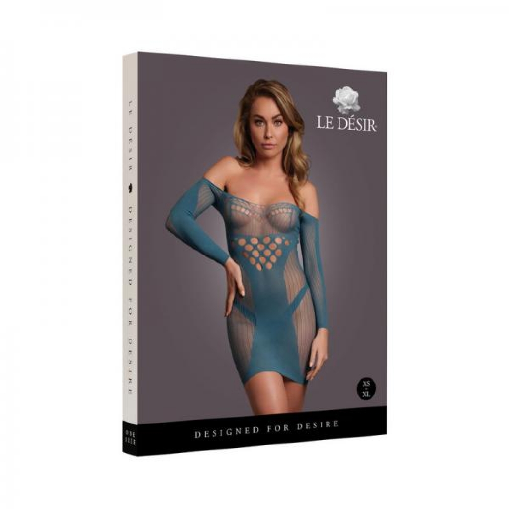 Le Desir Long-sleeved Net Mini Dress - Ocean Deep O/S